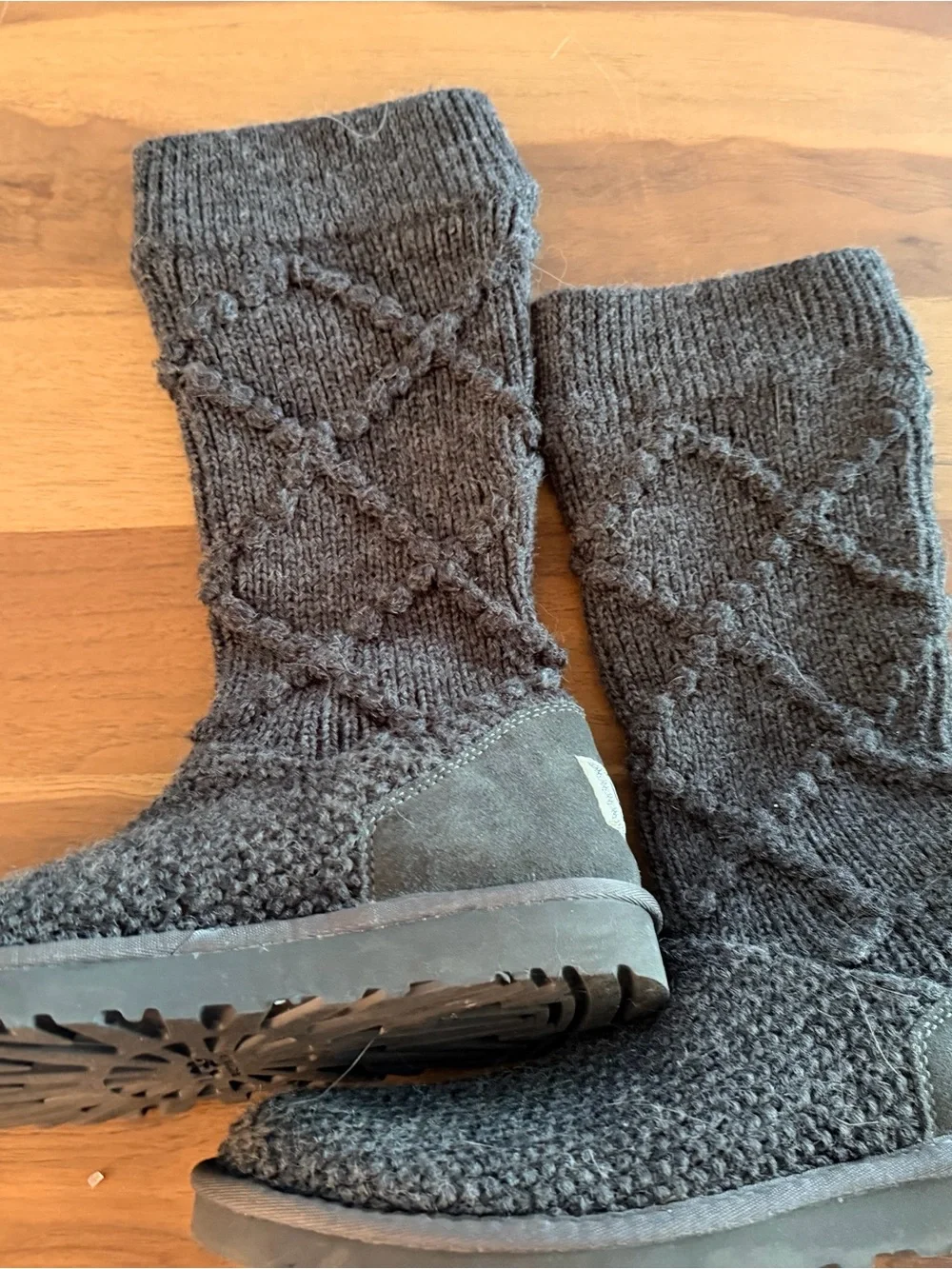 Ugg Classic Argyle Diamond Knit Tall Sweater Boots Gray Size 8